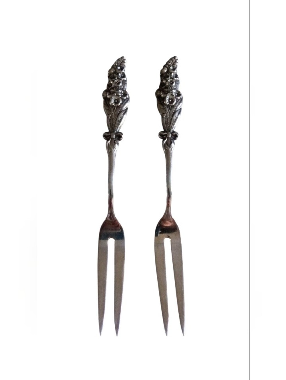 VTG Reed & Barton Harlequin 2-Twine Silver Floral Handle Serving Forks Set of 2